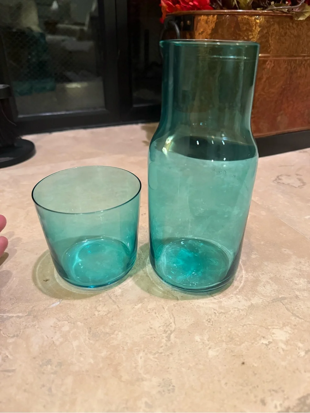 Glass Bedside Water Carafe Set Aqua Blue Glass Jonathan Adler